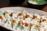 そら豆とエビの皿ワンタン新玉ねぎタレ